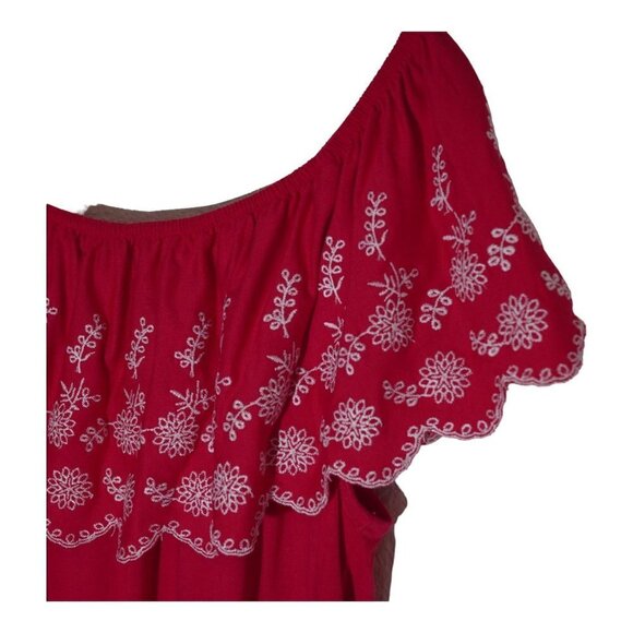 Adrianna Papell Pink Embroidered Off Shoulder Flutter Sleeve Shirt Top Medium M - Picture 2 of 4